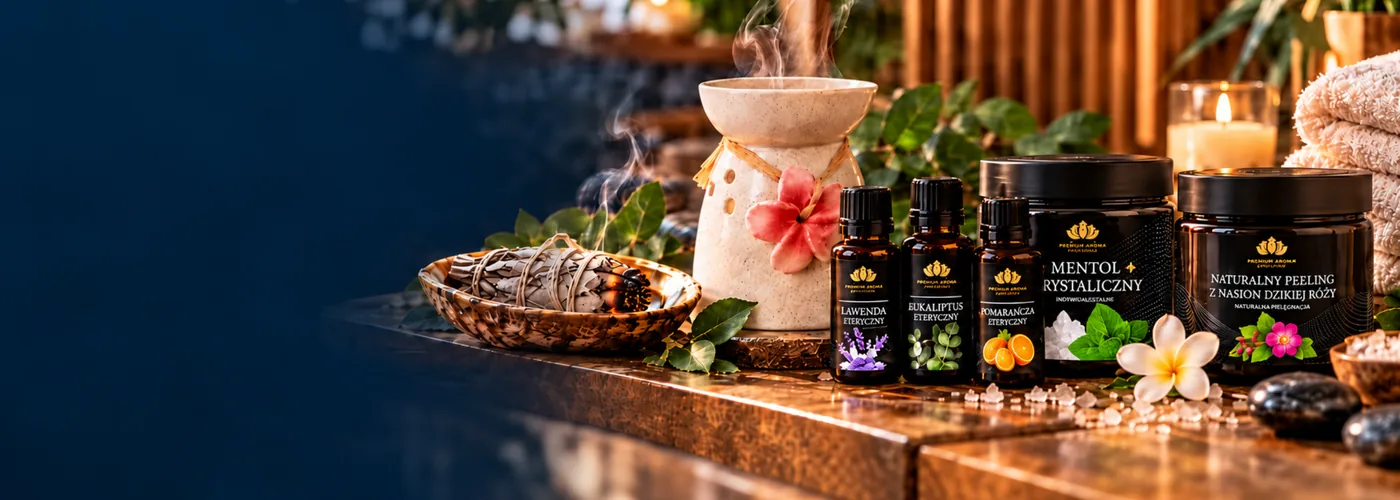 Olejki eteryczne, mentol krystaliczny i peeling Premium Aroma z kominkiem do aromaterapii
