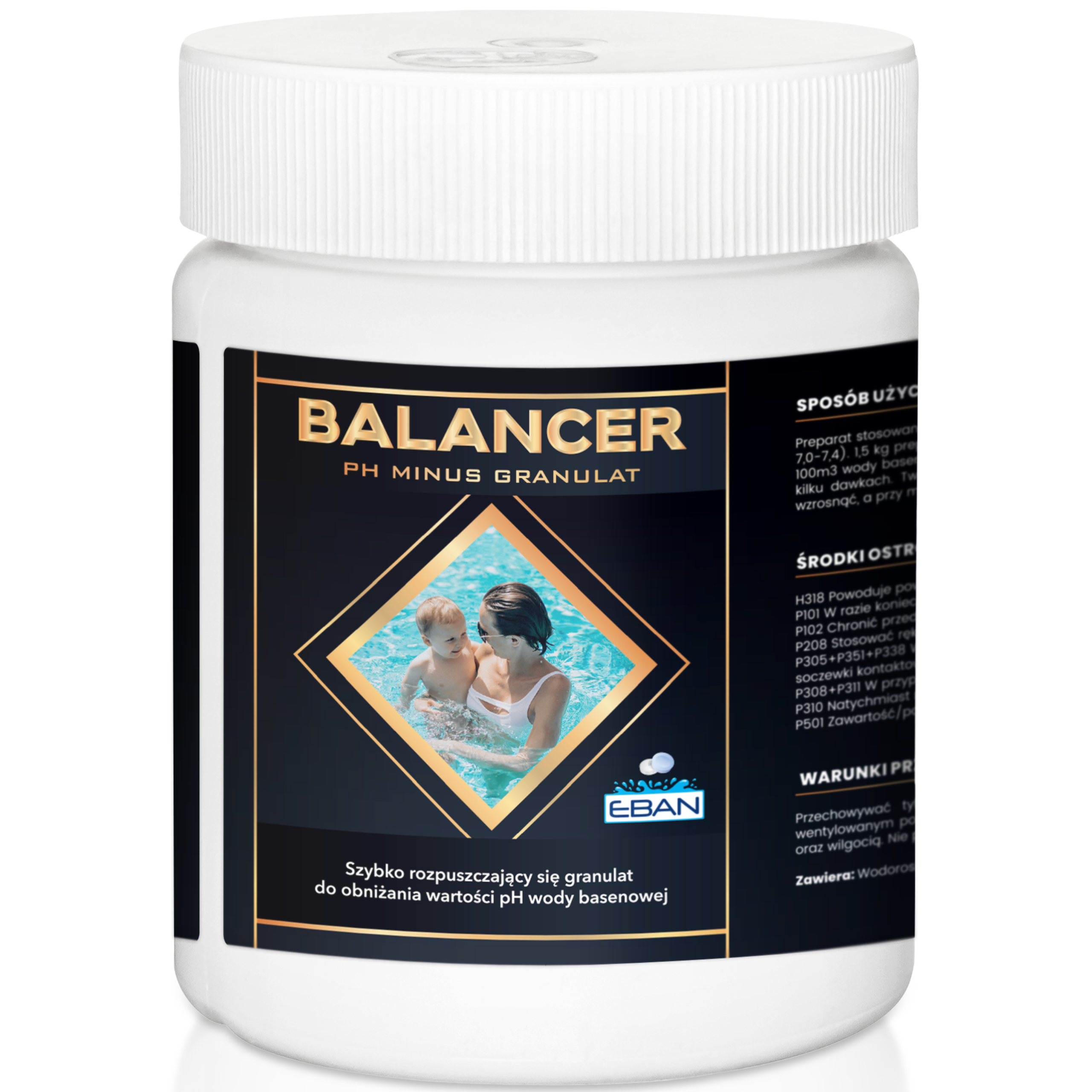 Balancer pH minus granulat do obniżania wartości pH wody basenowej EBAN, 0,75 kg