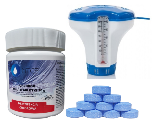 Zestaw Chlorox Multitabletki 20 g BLUE 0,5 kg + boja z termometrem