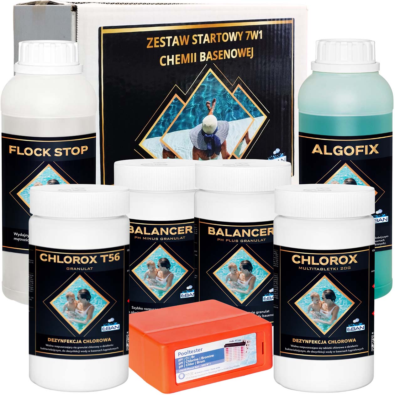 Zestaw startowy chemii basenowej 7w1 EBAN
